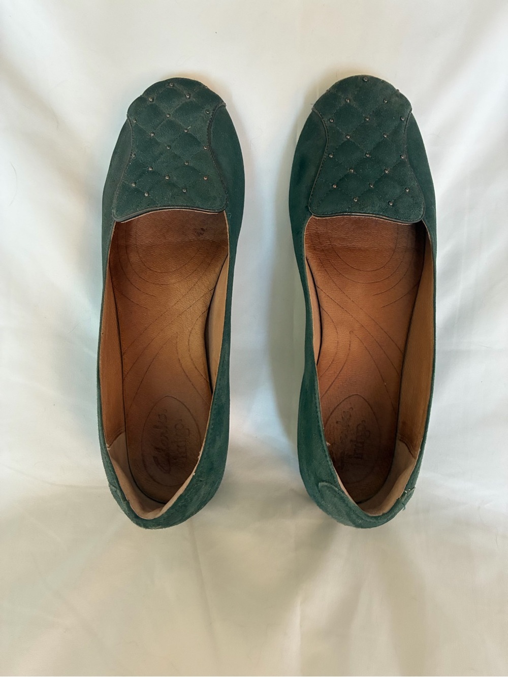 Clark’s Green Quilted Suede Ballet Flats size 8 1/2